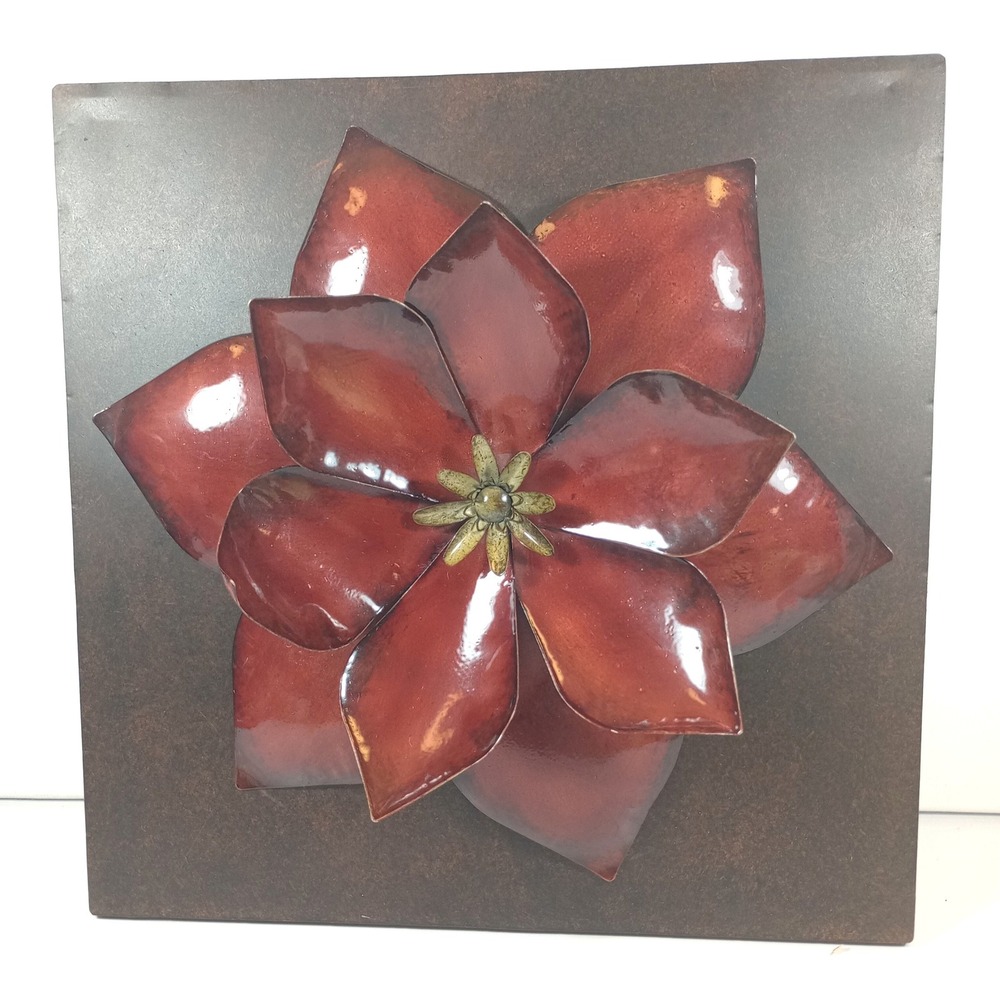 Garden Ridge 3D Metal Flower Wall Art Burgundy Poinsettia Rustic Plaque 14x14